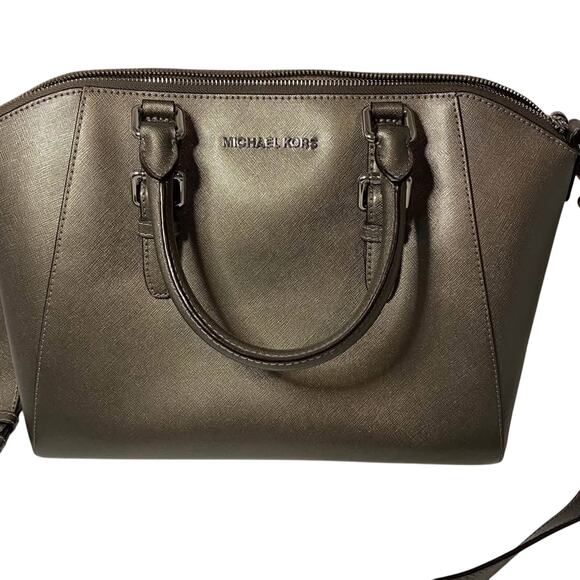 Michael Kors Ciara Gray Metallic Large Satchel Handbag - Picture 8 of 9